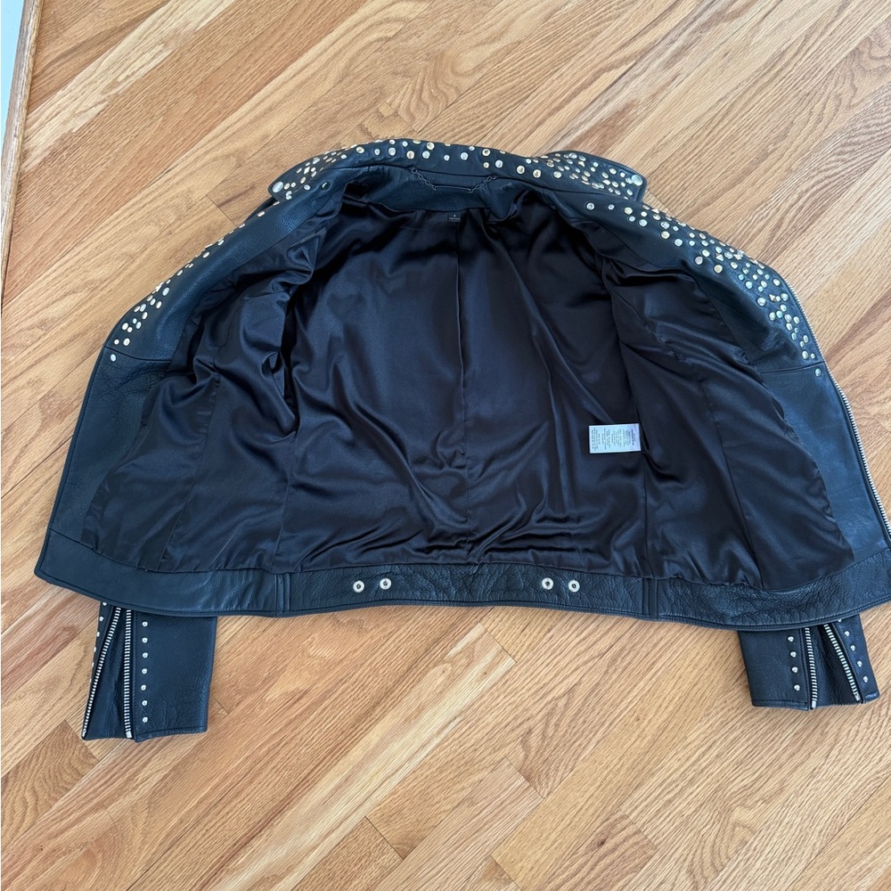 Rachel Zoe Black Leather Studded jacket size 6 - Picture 4 of 7